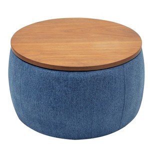 Ridstar 2-in-1 Round Storage Ottoman with Small Seat Top-Dark Blue - 1 of 4