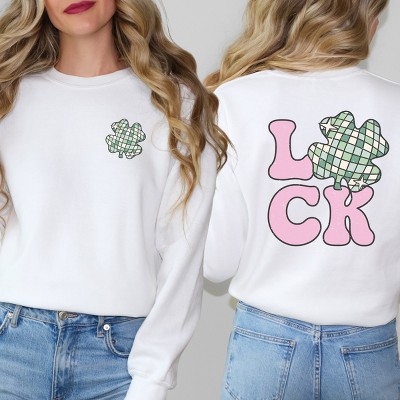 Simply Sage Market Women's Graphic Sweatshirt Luck With Shamrock Front and Back