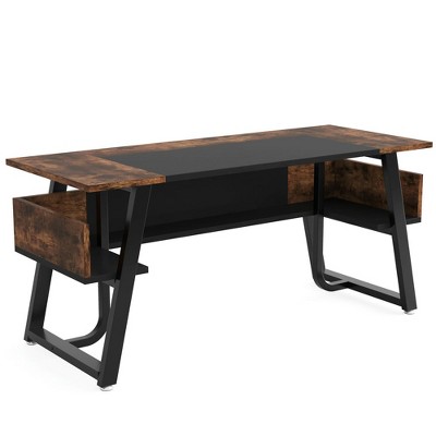 Resenkos Computer Desk, Office Desk, Study Desk,63" Executive Desk Computer Office Desk with Storage Shelf,Rustic Brown & Black