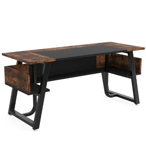 Resenkos Computer Desk, Office Desk, Study Desk,63" Executive Desk Computer Office Desk with Storage Shelf,Rustic Brown & Black - 1 of 4