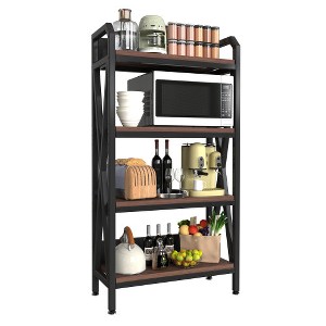 Hrinhom 27.6"W Storage Shelves,4-Tier Wooden Kitchen Shelves with Mental Frame,For Garage, Pantry - 1 of 4