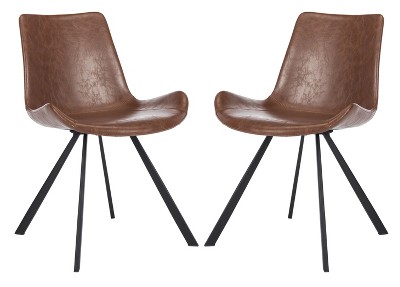 Transitional Wood and Faux Leather Side Chairs in Light Brown, Set of 2