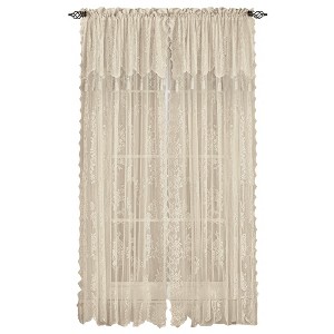 Collections Etc Carly Sheer Floral Lace Design Curtain Panel and Valance 56" x 84" Linen - 1 of 3