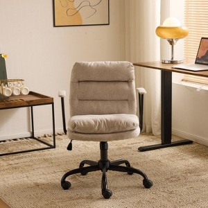 Karl Home | 24.4 Inch Upholstered Swivel Office Chair With Leg Pegs And Wheels - 1 of 4