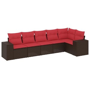 vidaXL 6 Piece Patio Sofa Set with Cushions Brown Poly Rattan - 1 of 4