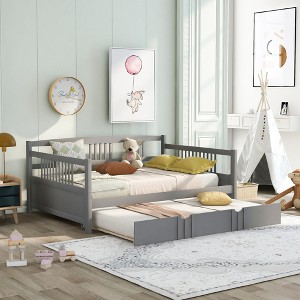 Twin/Full Size Daybed, Wooden Platform Bed Frame with Twin Size Trundle/ Two Drawers -ModernLuxe - 1 of 4