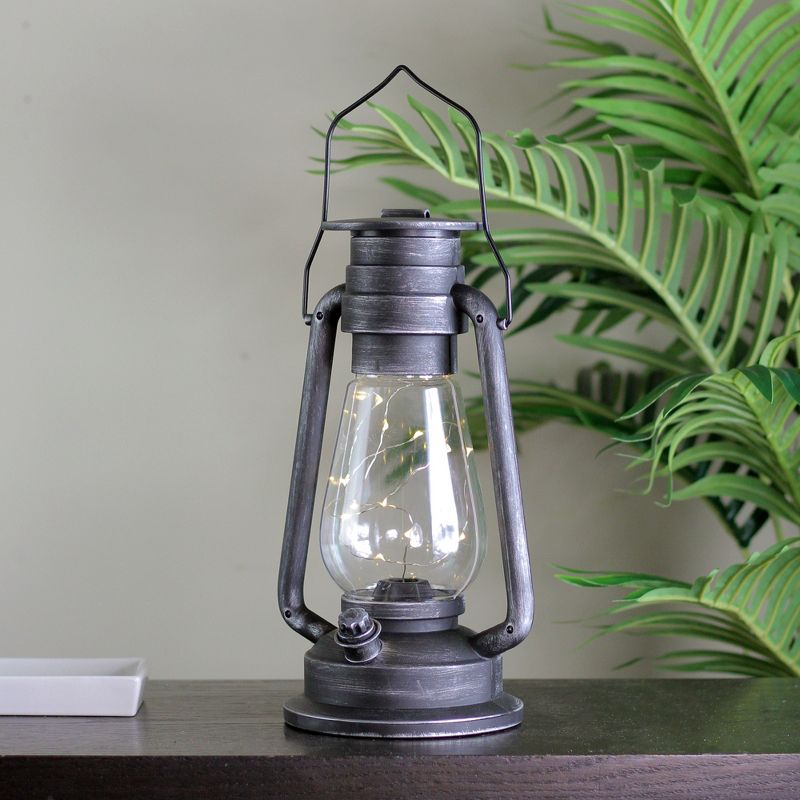 Northlight 12" Silver Brushed Black Traditional Lantern with Micro Lights, 3 of 4