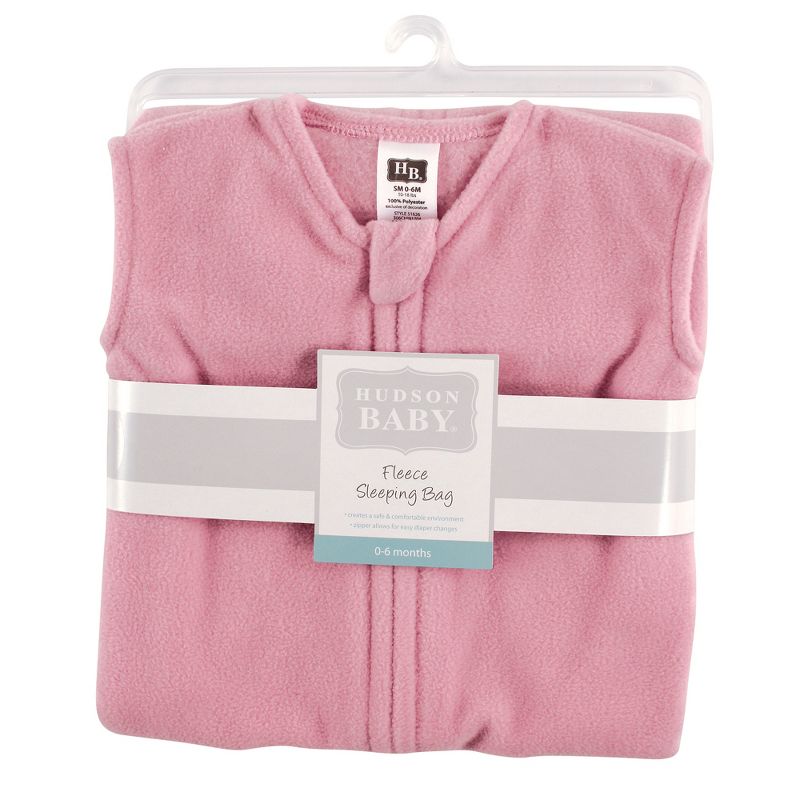 Hudson Baby Infant Girl Plush Sleeping Bag, Sack, Blanket, Solid Light Pink Fleece, 3 of 4