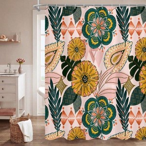 Boho Floral Shower Curtain, Abstract Tropical Leaves, 72x72 - 1 of 4