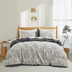 Peace Nest 100% Cotton Double-Layer Gauze Floral Jacquard Duvet Cover Set - 1 of 4