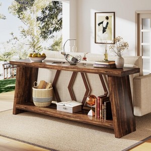 HDZNVF 70.9 in Extra Long Farmhouse Console Table, 2-Tier Narrow Entryway Sofa Table with Storage Shelves - 1 of 4
