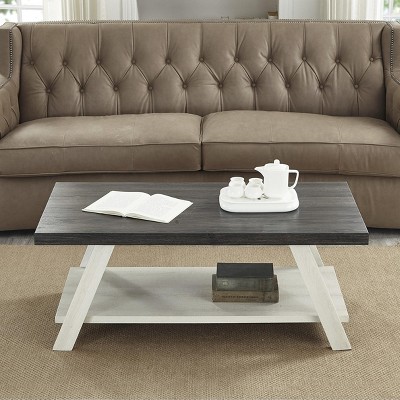 VYNXARIA Contemporary Two-Tone Wood Shelf Coffee Table in Weathered Charcoal and Beige