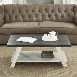VYNXARIA Contemporary Two-Tone Wood Shelf Coffee Table in Weathered Charcoal and Beige - 1 of 4