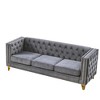 Velvet Chesterfield 3-Seater Sofa, Modern Button Tufted Couch with Nailhead Trim & Metal Legs for Living Room - 4 of 4