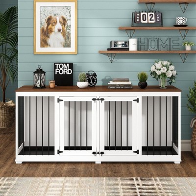 Famapy Indoor Furniture Kennel with Removable Partition Bottom Tray for 2 Dogs