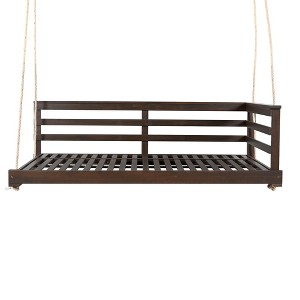 NAYSAYE Patio Swing Wooden Twin Size Porch Swing Bed Durable Minimalist Design for Outdoor Use, Brown, 83.75"*30.5"*7.5" - 1 of 4