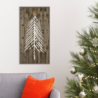 Rustic Brown and White Christmas Tree Canvas Wall Art