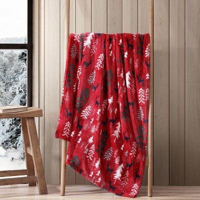 Red Deer Woods Reversible Fleece Throw Blanket 50" x 60"