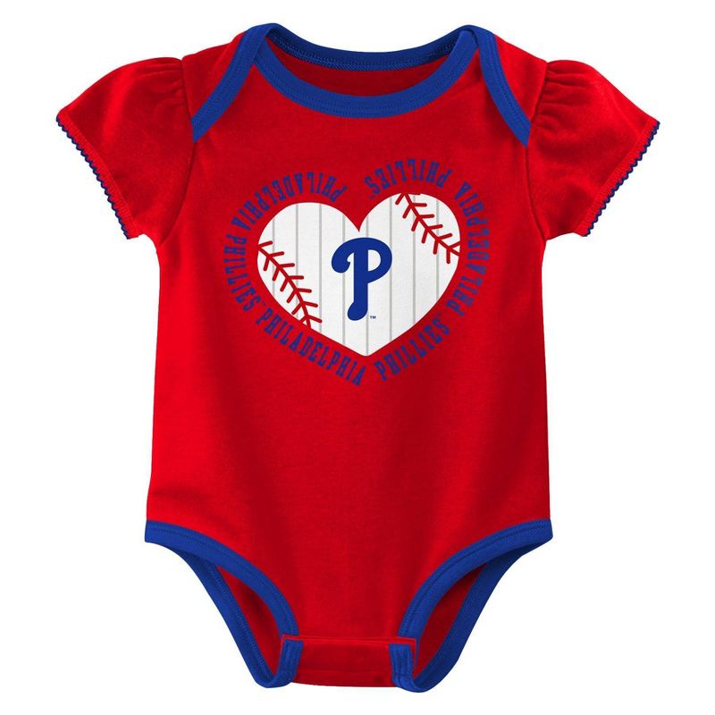 MLB Philadelphia Phillies Infant Girls&#39; 3pk Bodysuit, 4 of 5