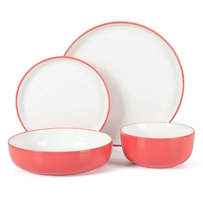 Red and White Porcelain Dinnerware Set - Service for 4