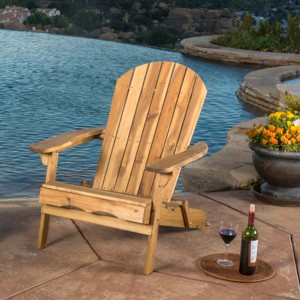 Acacia Wood Folding Adirondack Chair with Pull-Out Footrest, Rustic Outdoor Lounge, 30"W for Patio Garden-3irtyhousy - 1 of 4
