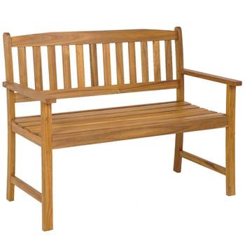 Tangkula 2-Person Outdoor Bench Patio Wooden Bench with Ergonomic Backrest & Armrests All-weather Acacia Wood Frame 43"x 22"