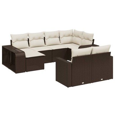 vidaXL Patio Sofa Set with Cushions Outdoor Furniture 10 Piece Poly Rattan - Brown