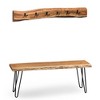 48" Hairpin Live Edge Wood Bench with Coat Hook Set Natural - Alaterre Furniture - 2 of 4