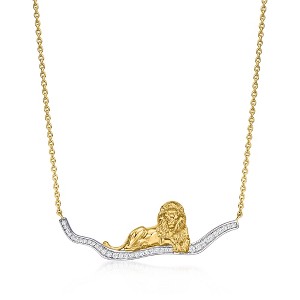 Ross-Simons 0.20 ct. t.w. White Topaz Lion Necklace in Sterling Silver and 18kt Gold Over Sterling Size 18 - 1 of 3