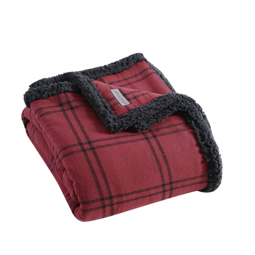 50"x60" Kettle Falls Plaid High Pile Fleece Reversible Throw Blanket Red - Eddie Bauer