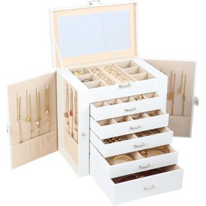 6-Layer Jewelry Box with Mirror, Lock, and 5 Drawers - Silver & Black - 1 of 4