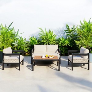 Mshliw Outdoor Sofa Set with Table, Rattan Accents, Waterproof and Rust-Proof – Ideal for Gardens, Patios, and Lawns - 1 of 4