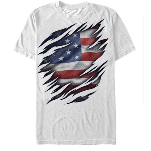 Men's Lost Gods Fourth of July American Flag Torn T-Shirt - White - Small