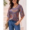Women's 3/4 Bell Sleeve Shirt Loose Fit V Neck Blouse Cute Tops - 2 of 4