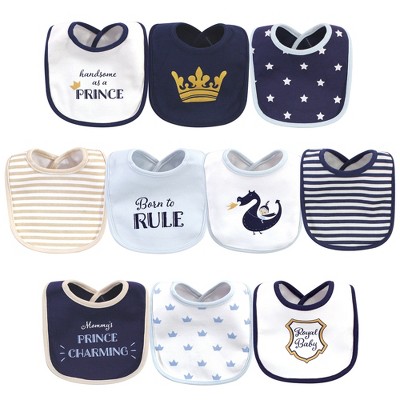 Hudson Baby Infant Boy Cotton Bibs 10pk, Handsome As A Prince, One Size