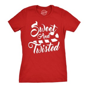 Womens Sweet And Twisted T Shirt Cute Funny Candycane Christmas Tee For Ladies - Crazy Dog Women's T Shirt - 1 of 4
