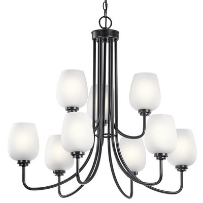 Brushed Nickel 9-Light Chandelier with White Tapered Shades