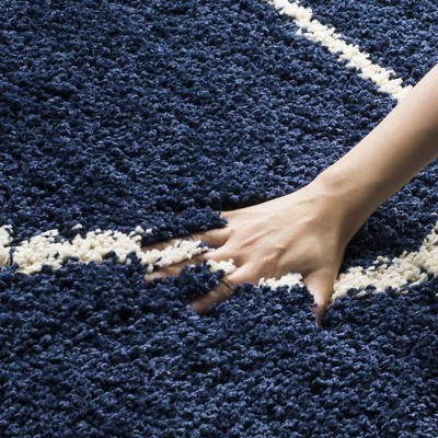 Navy and Ivory Hand-Knotted Shag Area Rug 68"x22"