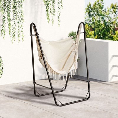 PAGED Swing Chair Outdoor with Stand, Outdoor Hammock Swing Hanging Lounge Chair with Side Pocket and Headrest
