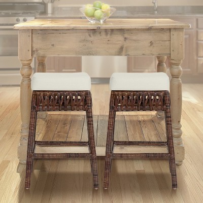 Bali 19" Brown Rattan Backless Counter Stool with Cushion