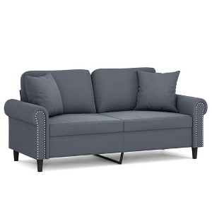 vidaXL Dark Gray Velvet 2-Seater Sofa with Throw Pillows - Modern Design, Comfortable Padded Seats, and Robust Metal Frame for Living Room or Office - 1 of 4