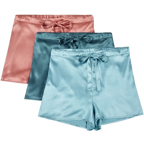 ADR Lady Boxers with Pockets, Pack of 3 Women's Satin Boxers with  Drawstring, Sleep Shorts Pink, Blue, Twilight X Large