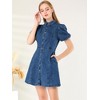 Allegra K Women's Puff Short Sleeve Collared Button Front Mini Denim Dress - 2 of 4