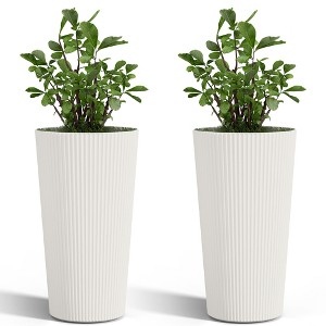 Naysaye Planters 2PCS Tall Indoor and Outdoor Planter Pot Large Flower Cone Striped Plastic Flower Pot for Home Garden Patio, Black, 13"*13"*23.6" - 1 of 4