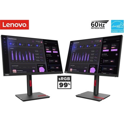 Lenovo ThinkVision 23.8" Full HD 60Hz Monitor Raven Black 2 Pack with HDMI Cable