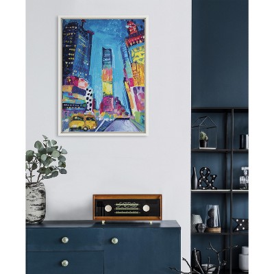 Colorful Abstract Cityscape Canvas Print in White Frame, 18x24