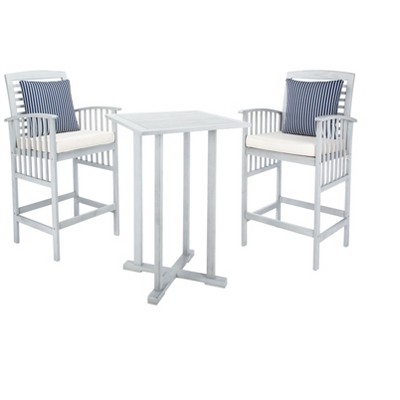 Gray Wooden 3-Piece Bar Height Bistro Set with Cushions