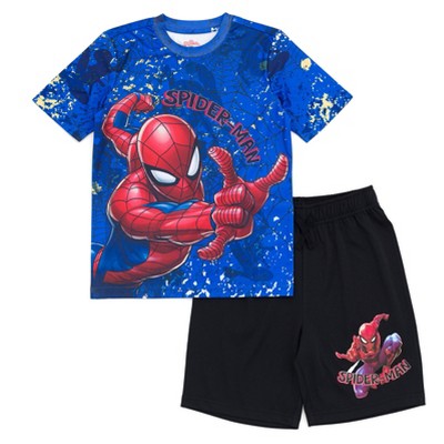 Marvel Spider-Man Toddler Boys T-Shirt and Shorts Outfit Set Blue / Black 4T