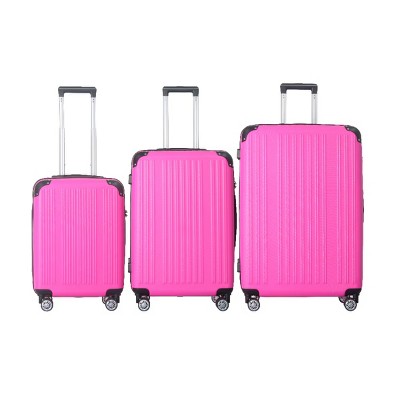 FURNIinspire Bag And Luggage Sets 3 Piece Rolling Luggage, Hard Shell Travel Suitcases Set with Wheels Telescopic Handle, Pink, 21.06"*11.42"*30.12"