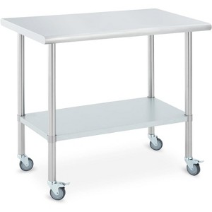 Stainless Steel Workbench with Adjustable Shelves and Universal Wheels, Commercial Kitchen Prep Table, Heavy-Duty Workbench for Restaurants, Outdoors - 1 of 4
